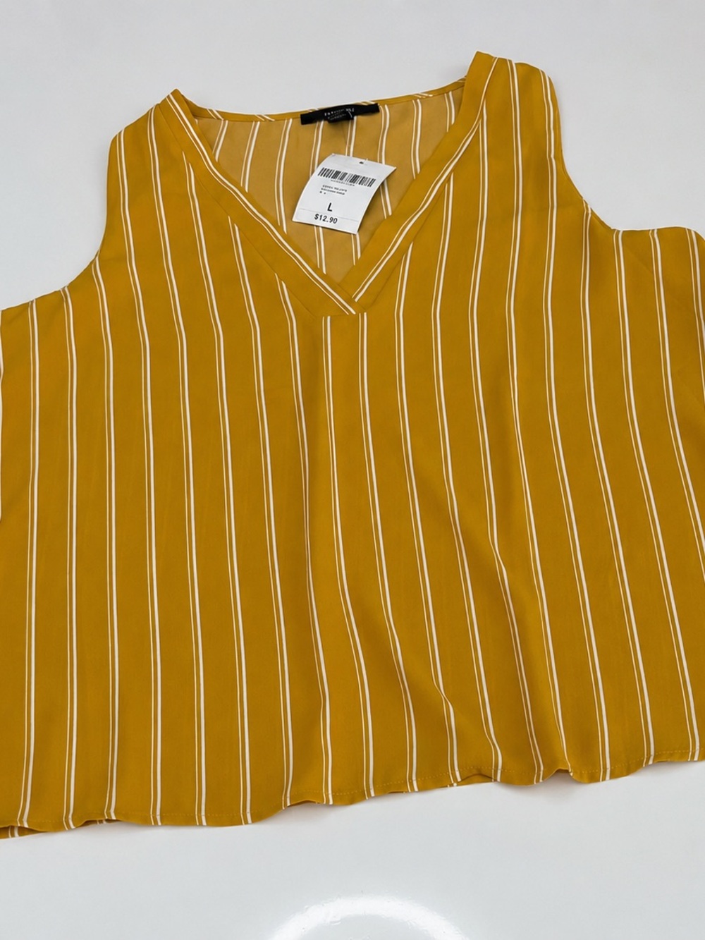 Forever 21 Striped V-Neck Sleeveless Top - Mustard